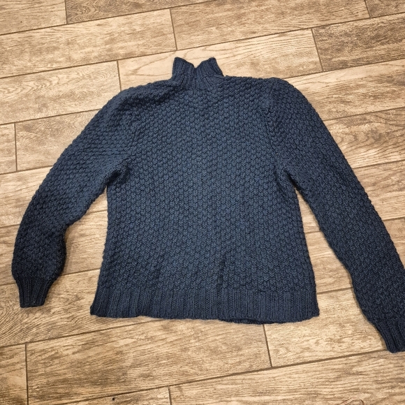 Artisan Knit Blue Popcorn Cardigan Sweater Chunky Mock Neck Whimsigoth Medium - Picture 3 of 6